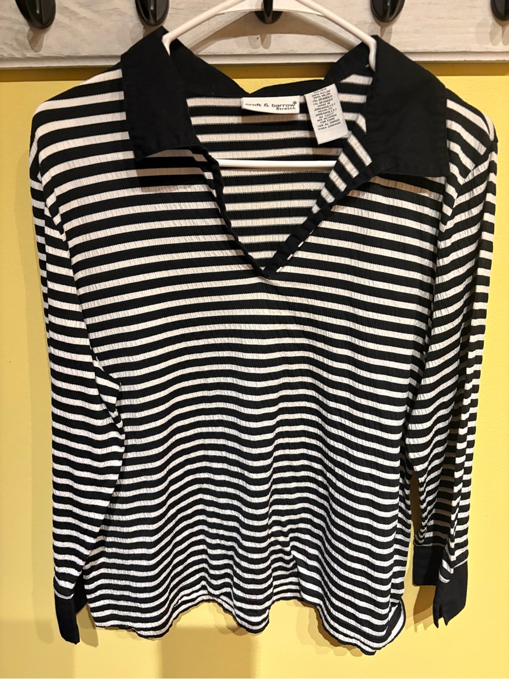 croft & barrow Black and White Striped Long-Sleeve Polo Top